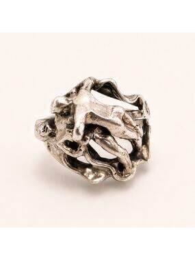 Vintage Modernist Kama Sutra Erotic Solid Sterling Silver 925 Oxidized Ring, 9